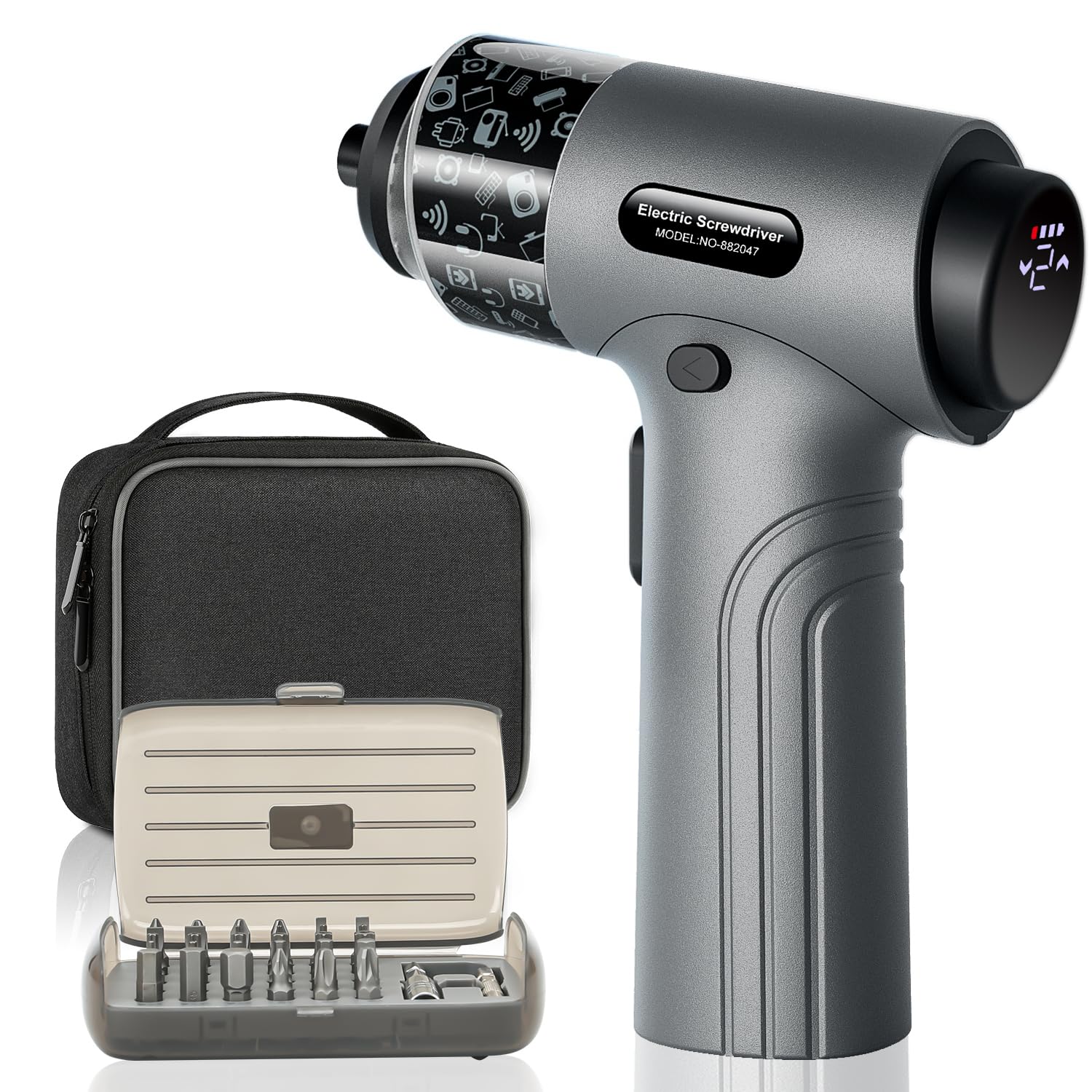 Cordless Electric Screwdriver 2500mAh Rechargeable 32 Piece Bit Set with Digital Display