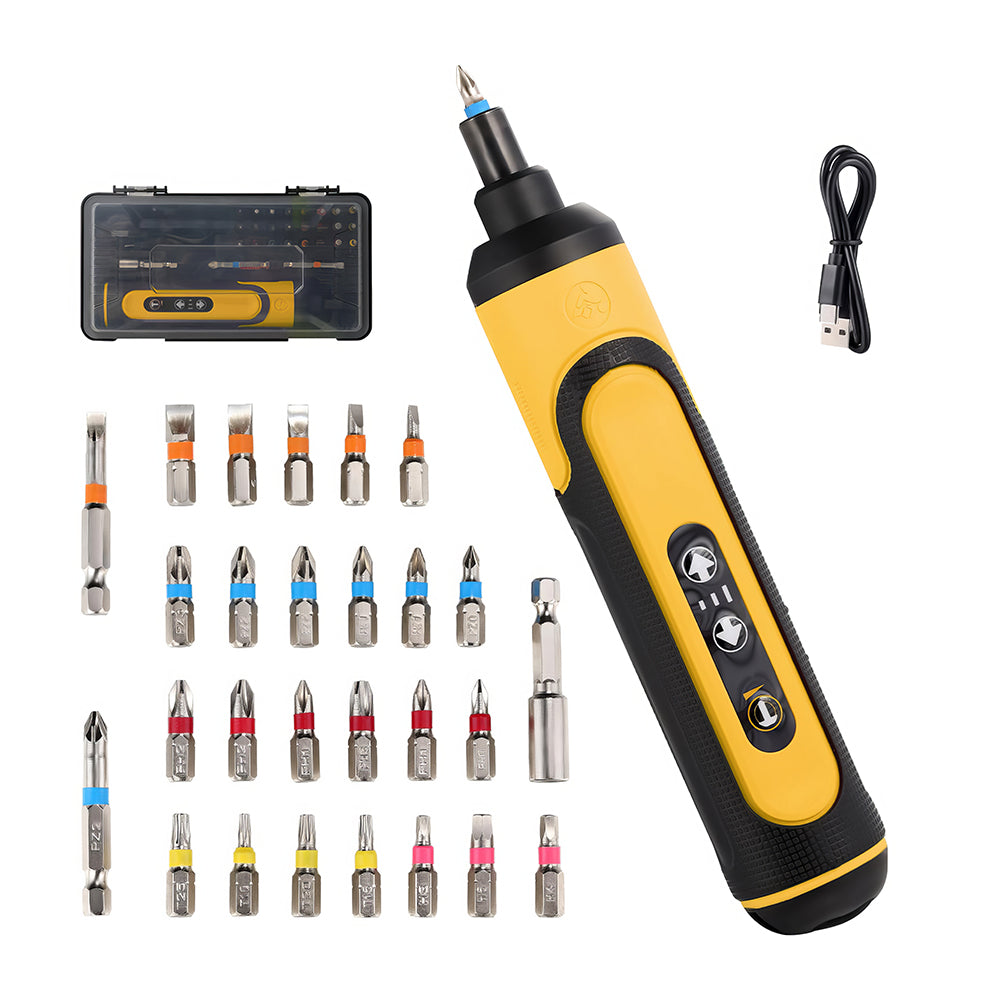 4V Cordless Electric Screwdriver 3 Torque Settings with 26 Bits for Furniture