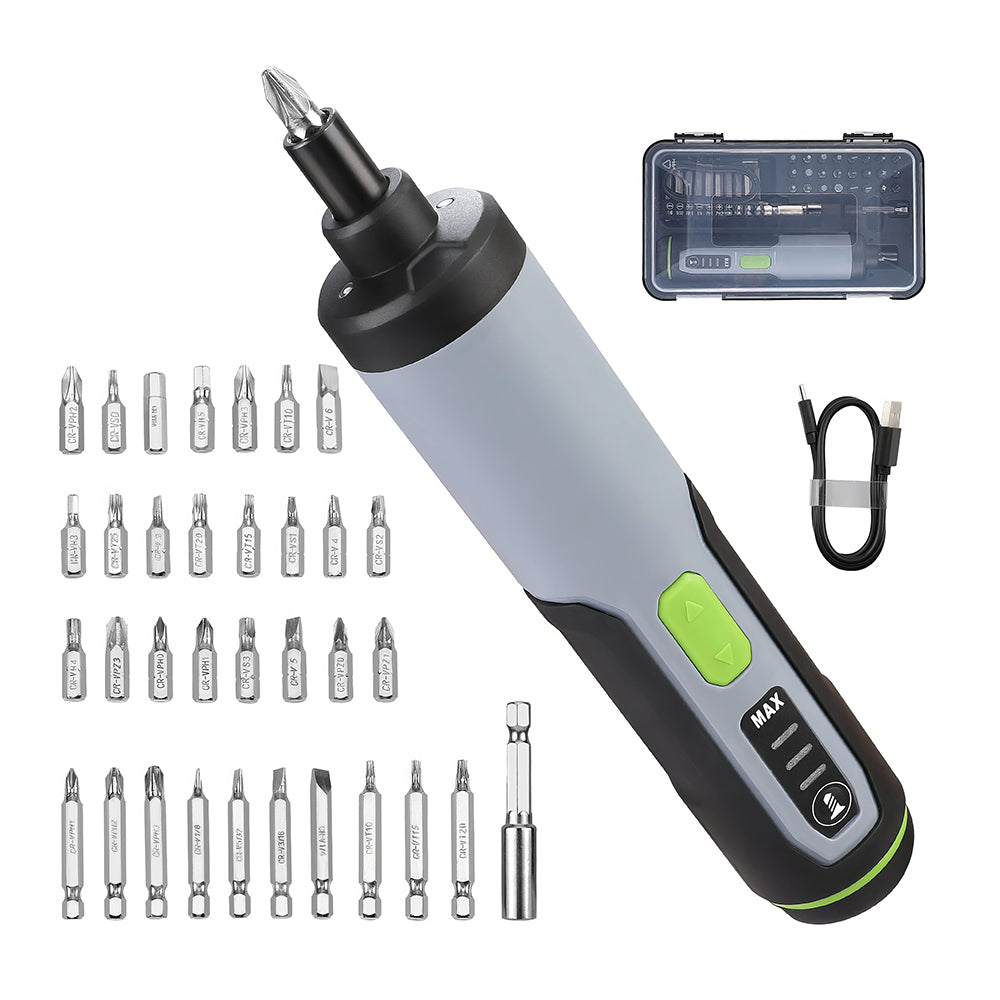 4V Electric Screwdriver Rechargeable Cordless with 35 Bits Extension Rod LED Light Carrying Case